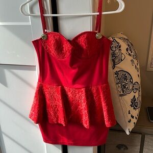 Red Peplum Dress - Renee London - Designer - Small